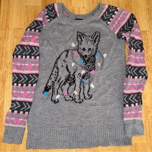 American Eagle Outfitters Gray Sweater with Pink and Black Accents